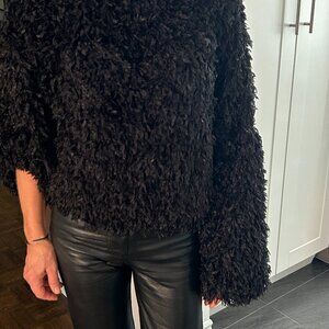Crew neck fluffy black sweater for the holidays